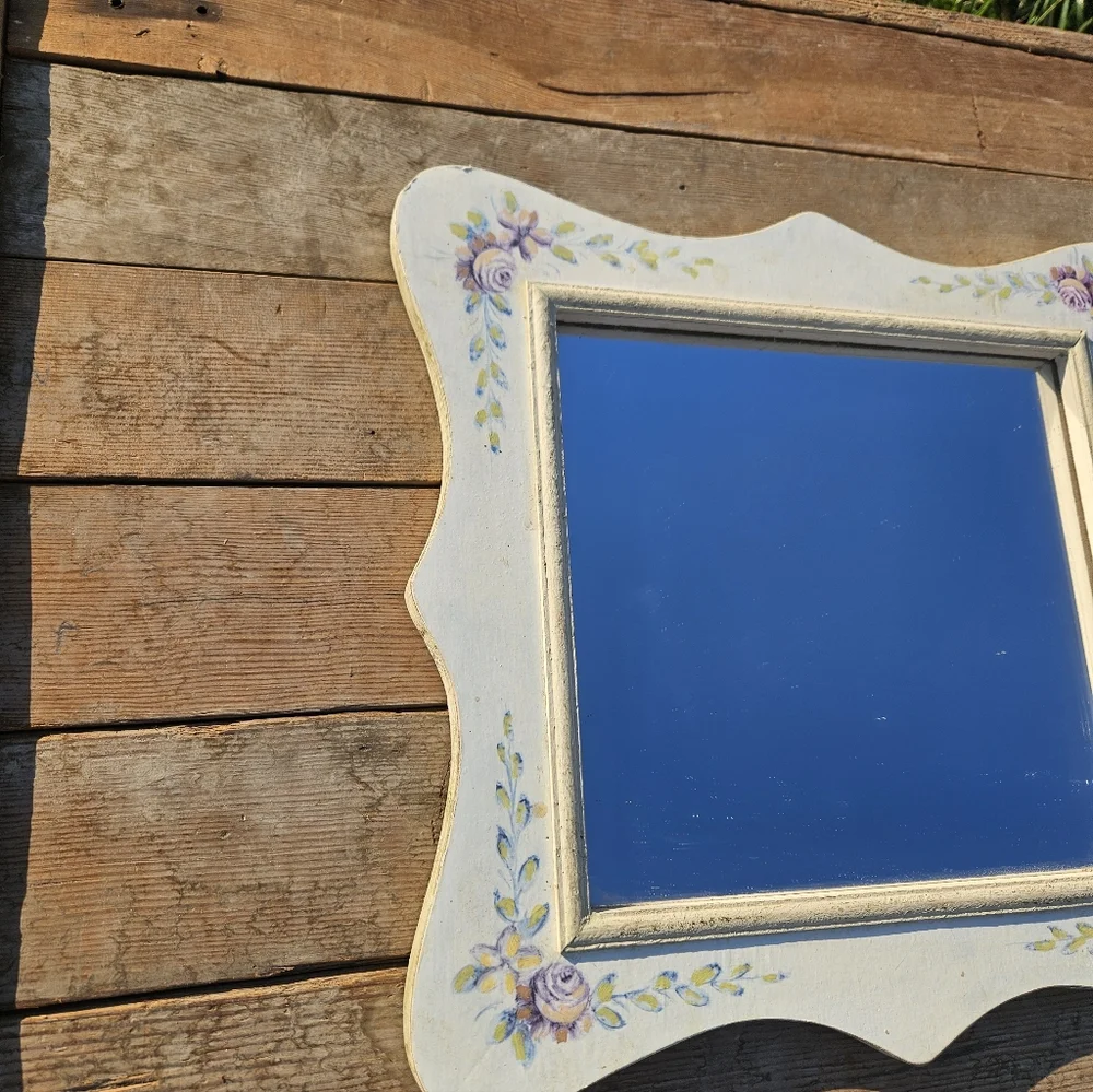 decorative floral wall mirror with a hand-painted frame. Country Cottagecore